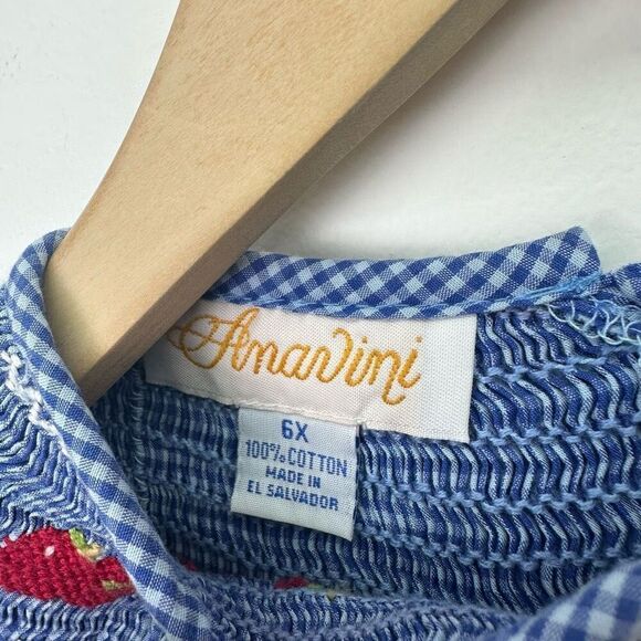 Anavini Kids Blue Gingham Smocked Worm and Apple Puff Sleeve Maxi Dress - Picture 3 of 7